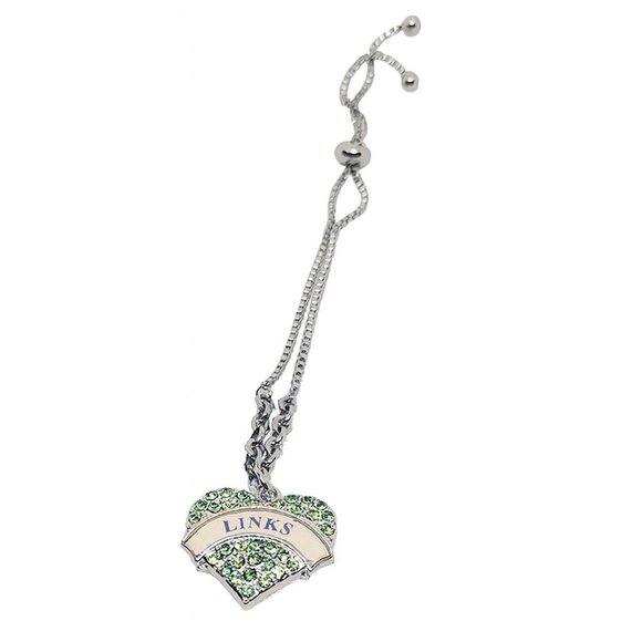 Link Jewelry - Silver Bracelet with Green Heart Charm – New with Bag, “Links” Design
